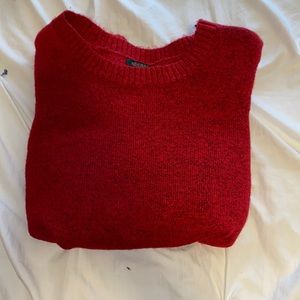 Red puffy shoulder sweater